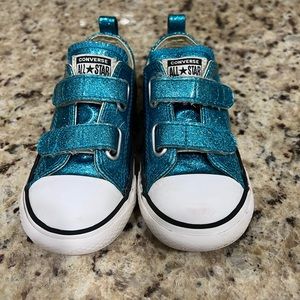 Girls teal glitter converse shoes size 9